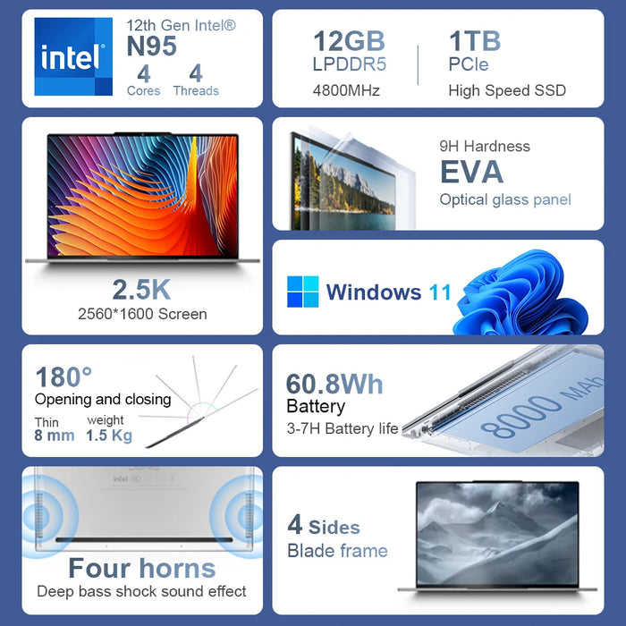 DERE Laptops M16 2023 New 16" 2.5K IPS Ultra HD Intel N95 12GB